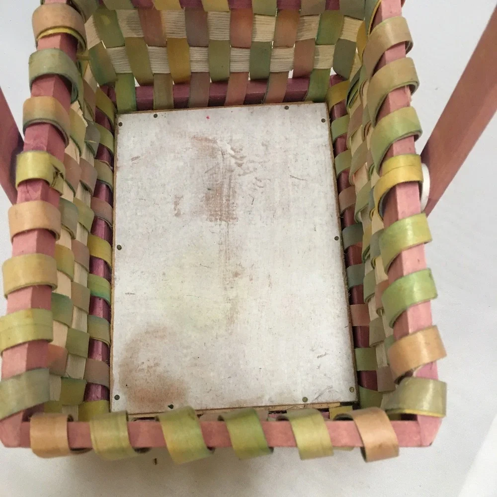 Woven Wood Basket Home Decor Small Multicolor Pastel Spring Swing Handle